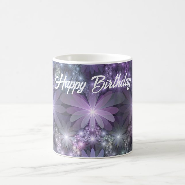 Säng av blommor Trendig Blank Abstrakt Fraktal Kon Kaffemugg (Center)
