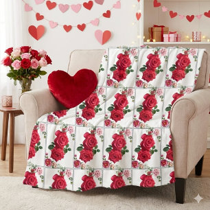Säng av rosa blommor fleecefilt
