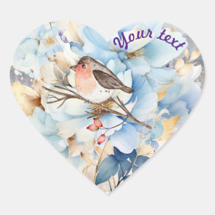 Sång Bird & Flowers Hjärtformat Klistermärke