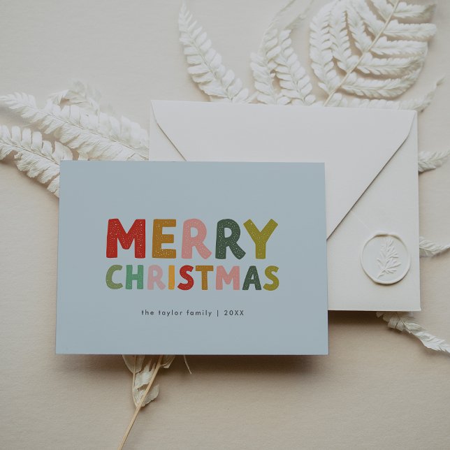 SÅNG Blue Cute Family Roligt God jul Julkort (CAROL Blue Cute Family Fun Merry Christmas Holiday Card)