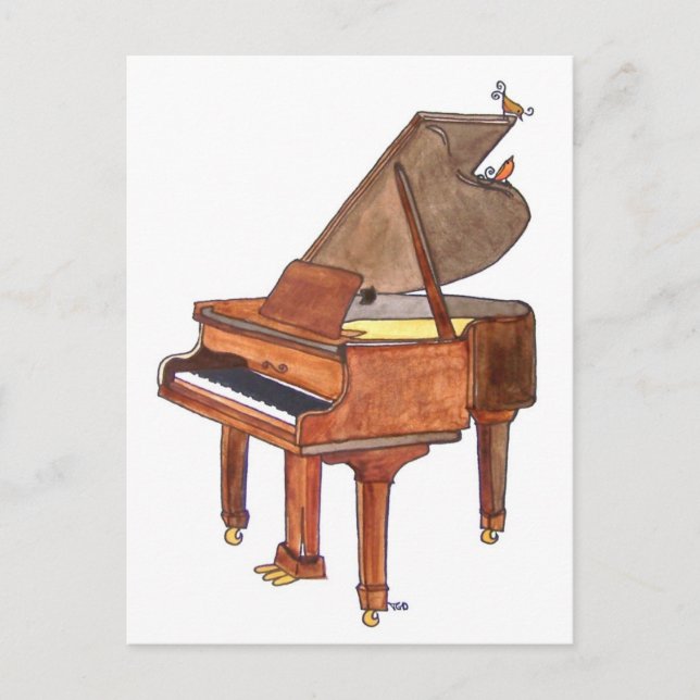 Sång fåglar på Grand Piano Watercolor Vykort (Framsida)