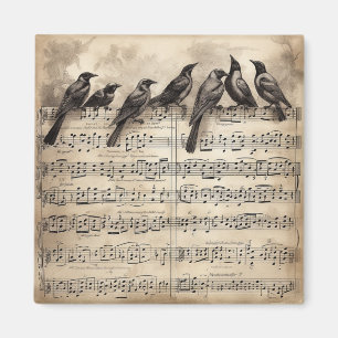 sång fåglar sitta om musikaliska kompositioner magnet