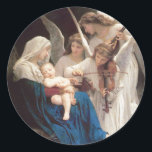 Sång i Änglar Religiösa Blsed Mor Kristus Runt Klistermärke<br><div class="desc">Den har en mycket vacker religiösa av traditionell bra-konst. Den helgade julbilden av den välsignade Jungfru Mary med Jesus som serveras av Änglar. Sång i Änglar av William Adolphe Bouguereau</div>
