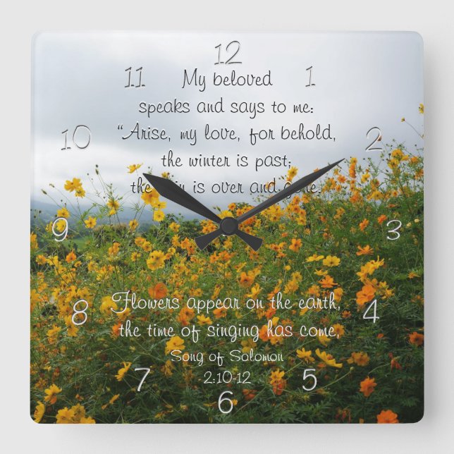 Sång i Solomon 2:10-12, Bible Verse, Flowers Fyrkantig Klocka (Framsida)