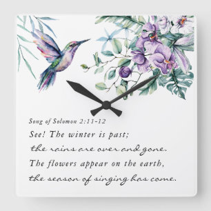 Sång i Solomon 2:11-12 Hummingbird Flowers Bible Fyrkantig Klocka