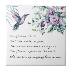 Sång i Solomon 2:11-12 Hummingbird Flowers Bible Kakelplatta