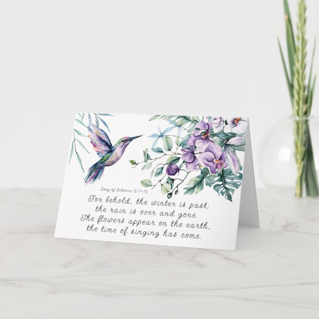 Sång i Solomon 2:11-12 Hummingbird Flowers Bible Kort (Framsida)