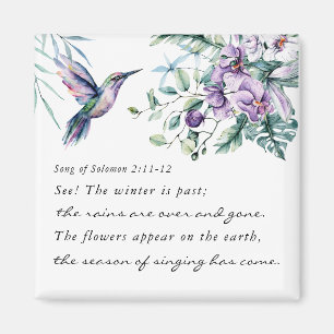 Sång i Solomon 2:11-12 Hummingbird Flowers Bible Magnet