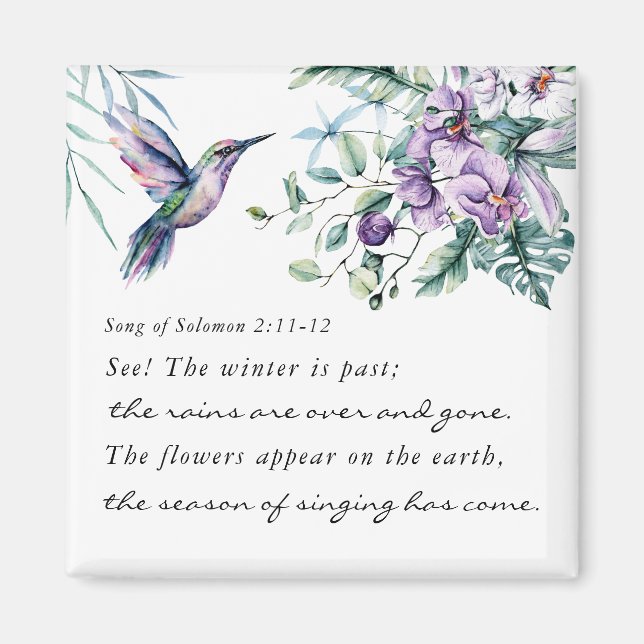 Sång i Solomon 2:11-12 Hummingbird Flowers Bible Magnet (Framsidan)