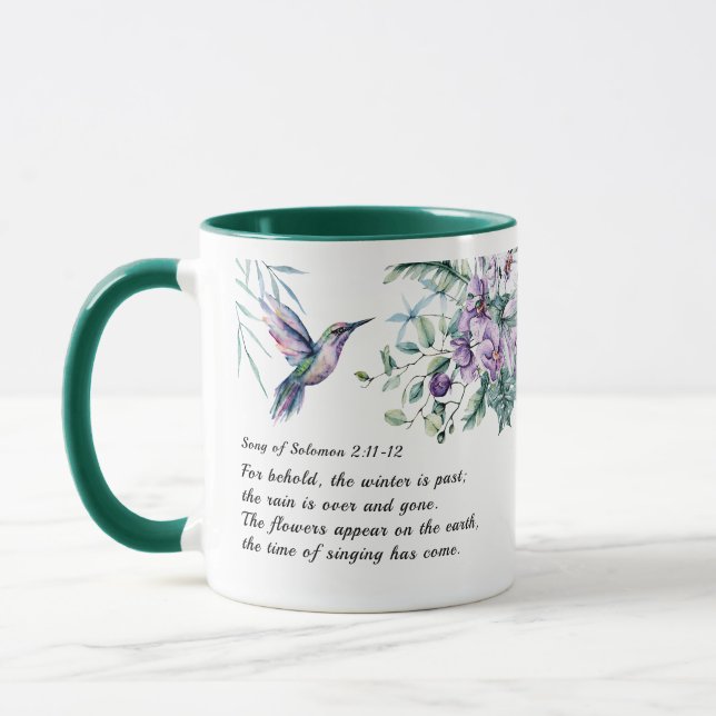 Sång i Solomon 2:11-12 Hummingbird Flowers Bible Mugg (Vänster)