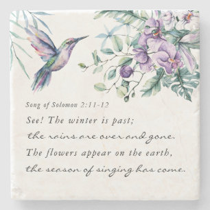 Sång i Solomon 2:11-12 Hummingbird Flowers Bible Stenunderlägg
