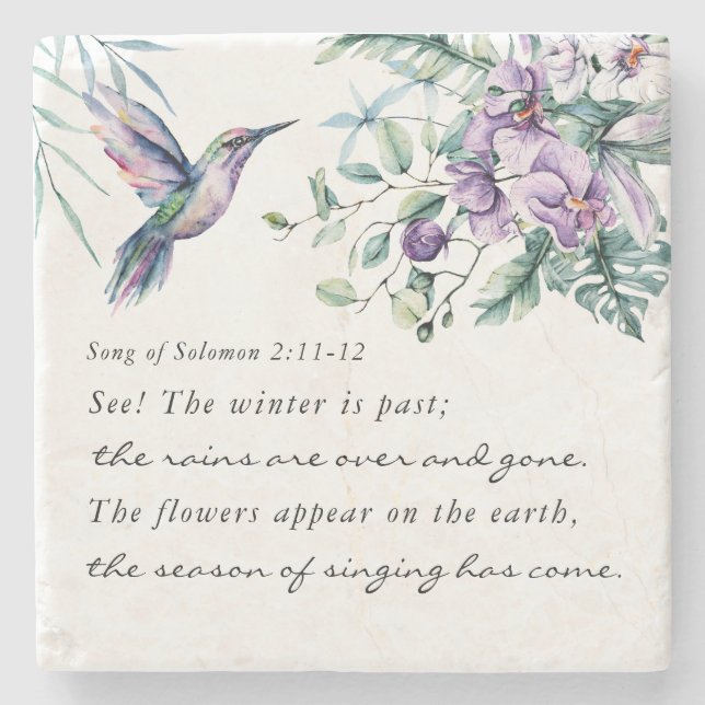 Sång i Solomon 2:11-12 Hummingbird Flowers Bible Stenunderlägg (Framsidan)