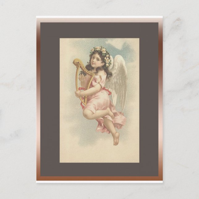 Sång-Little Girl med Harp Vykort (Framsida)