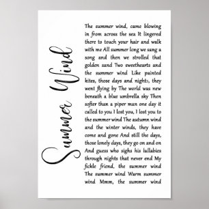 Sång Lyric Wall Art-utskrift för sommarvitskript i Poster