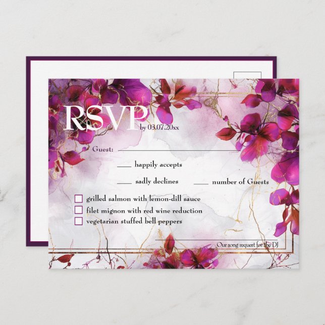 Sång & meny Fuchsia Enchantment: Watercolor (Fram/baksida)