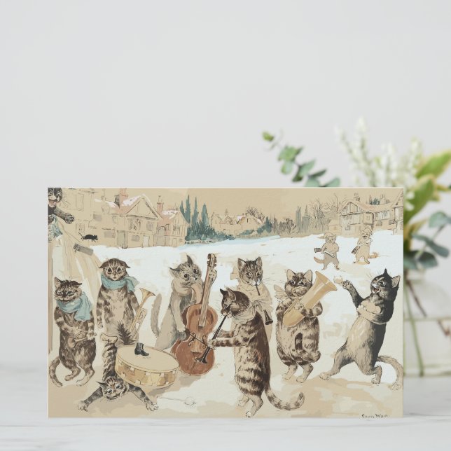 Sång singing Cats Watercolor by L.W. Wain (Stående Fram)