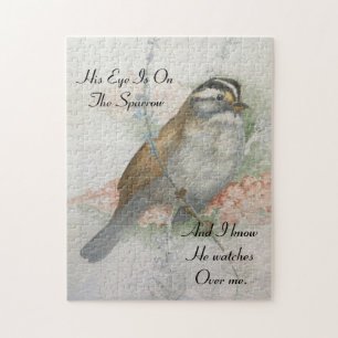 Sång Sparrow tittar över mig Bible Quote Pussel