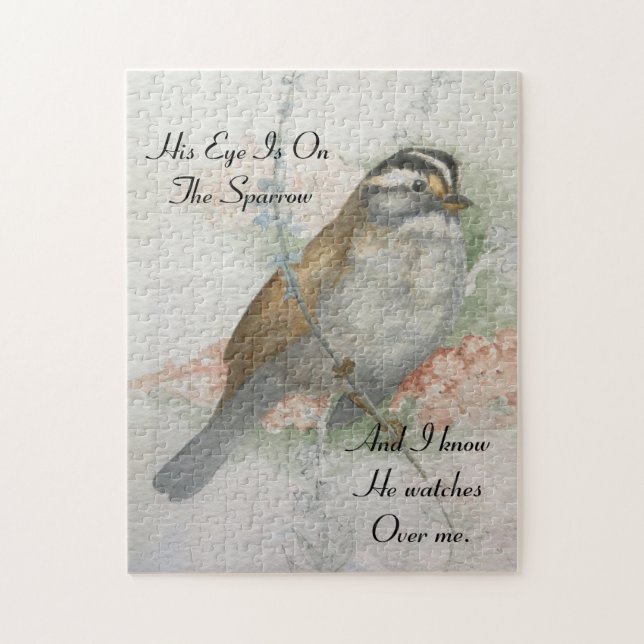 Sång Sparrow tittar över mig Bible Quote Pussel (Vertikal)