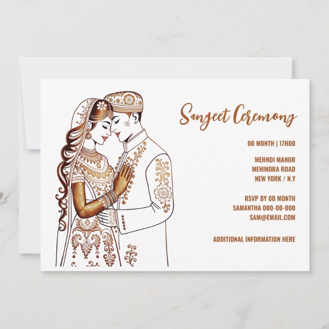 Sangeet Henna bride groom Mehndi Mhindi Hindi Inbjudningar (Framsida)