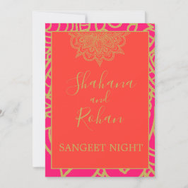 Sangeet Indian Stil Orange Rosa Guld Elegant Inbjudningar