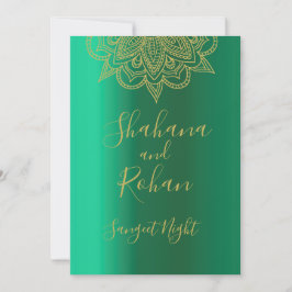 Sangeet Indiska Stil Grönt Guld Färg Modern Inbjudningar