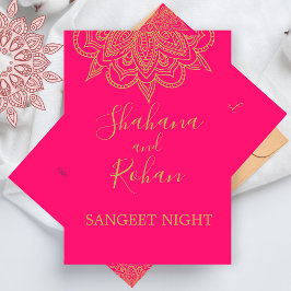 Sangeet Indiska Stil Rosa Guld Färg Elegant Inbjudningar