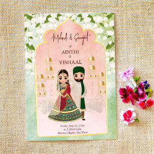 Sangeet mehndi indisk möhippa par jasmine inbjudningar