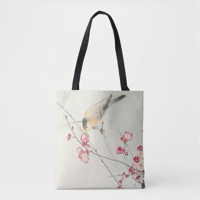Sångfågel på blommande gren av Ohara Koson Tygkasse (Framsida)