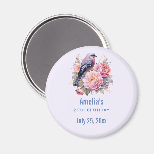 Sångfågel på toppen av rosa peonidéer födelsedagsf magnet (Front/Back)
