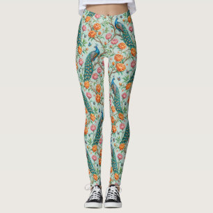 Sångfåglar Blommar Löv Botanisk Mynta Bakgrund Leggings