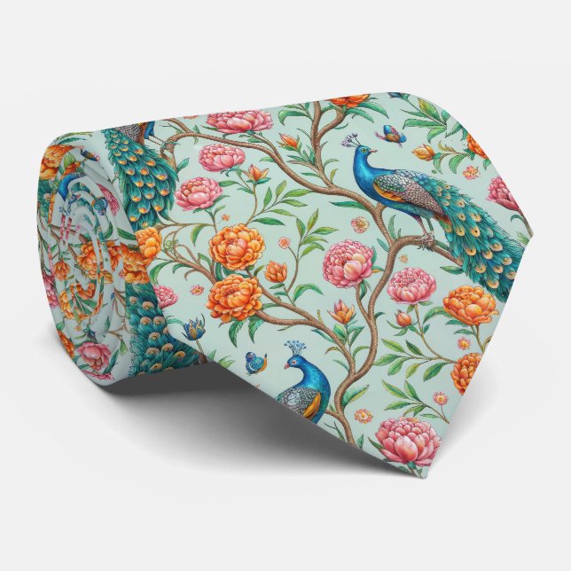 Sångfåglar Blommor Blad Botanisk - Mint Bakgrund Slips (Rullad)