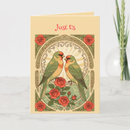 Sångfåglar och röda rosor Art Nouveau Vintage Illu Kort