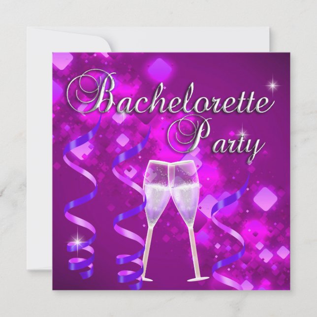 Sängkammarparty Lila Champagneglas Svart Inbjudningar (Framsida)