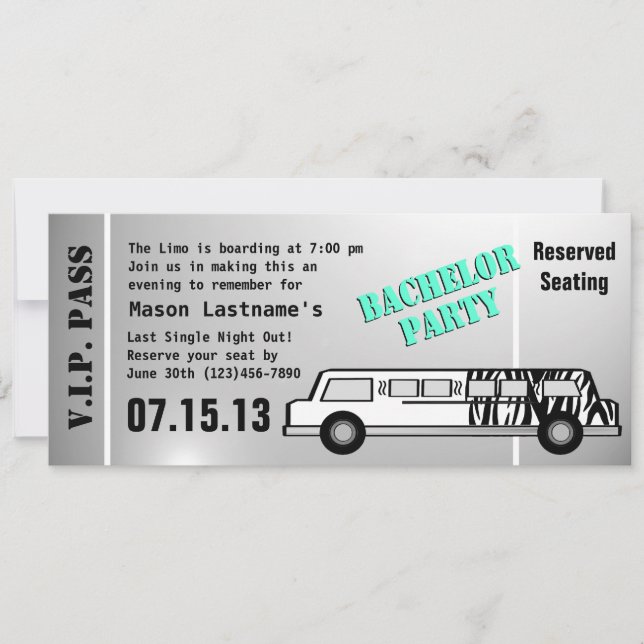 Sängkammarparty Limousine Pass Inbjudningar (Framsida)