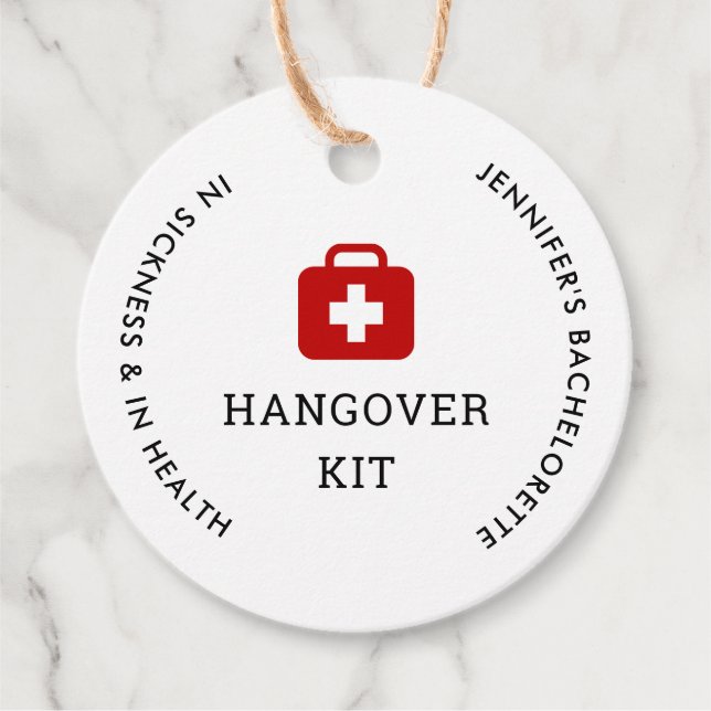 Sängkantsfest Kit För Baksmälla Gåvor Etiketter (Framsida)