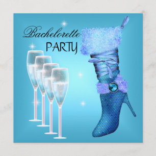 Sängkantsfest Tealblå Stövel Champagne Inbjudningar