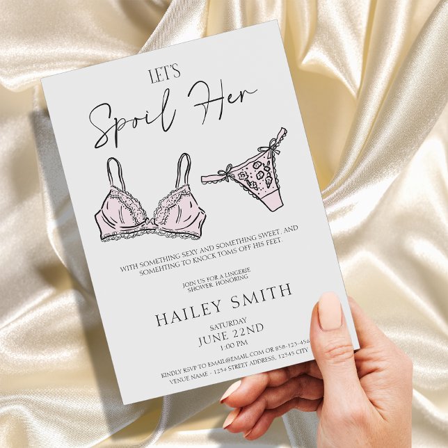 Sängkläder för möhippa Bröllopsdusch inbjudan (LETS SPOIL HER, Bachelorette Lingerie Bridal Shower Invitation)