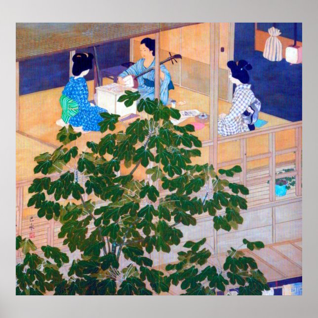 Sånglektion Kawase Hasui 1915 Tvåpanelsskärm  Poster (Framsidan)
