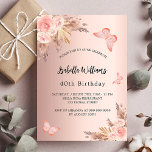Sängpampas  ro guld inbjudan vykort<br><div class="desc">En övertoningsbakgrund för ro guld. Dekorerad med ro guld och rosa blommigt,  rosor,  pampasgräs och fjärilar. Anpassa och lägg till information om namn och party.</div>