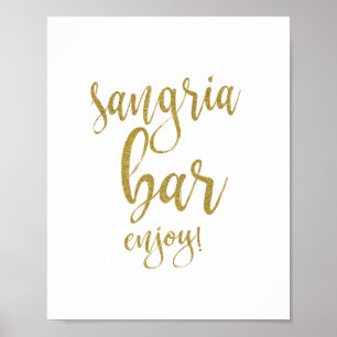 Sangria Bar Guld Glitter 8x10 Bröllopsskylt Poster