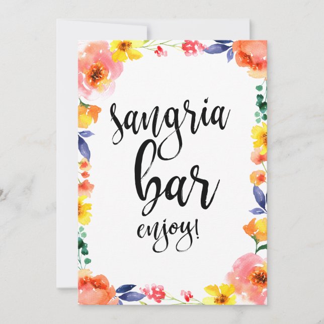 Sangria Bar Prisvärd Boho Blommig Bröllopsskylt (Framsida)