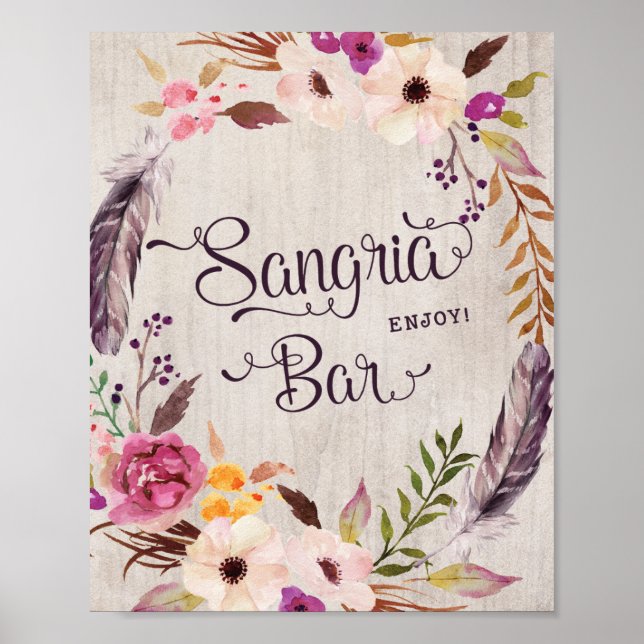 Sangria Bar skylt Rustik Baby Shower Bröllop Favor (Framsidan)