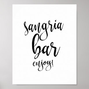 Sangria Bar Svart och Vitt 8x10 Bröllopsskylt Poster