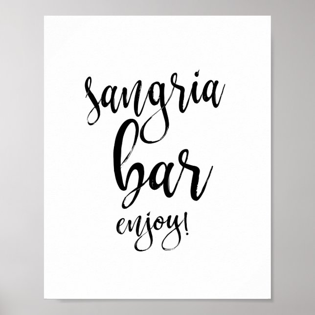 Sangria Bar Svart och Vitt 8x10 Bröllopsskylt Poster (Framsidan)