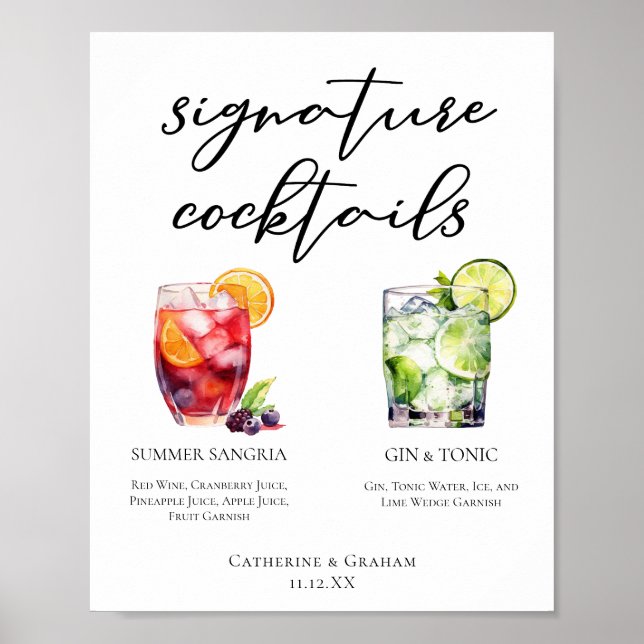 Sangria Gin & Tonic Namnteckning Cocktails Menu Poster (Framsidan)