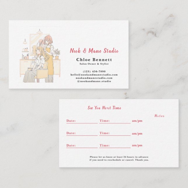 Sangria Hair Stylist Illustrator Appointment＆ Visitkort (Fram/baksida)