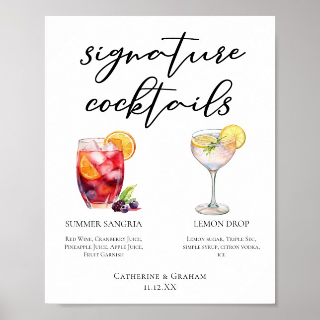 Sangria Lemon Drop Namnteckning Cocktails Menu Poster (Framsidan)