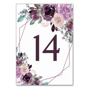 Sangria Lila Mauve Geometrisk Blommig Bröllop   Bordsnummer