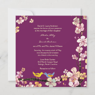 Sangria Love birds Romantic Blommigt Bröllop Inbjudningar