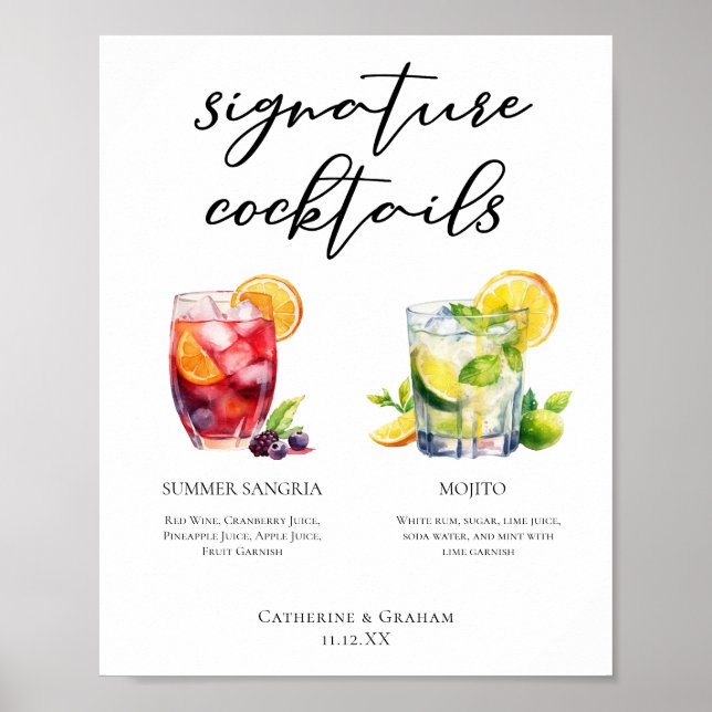 Sangria Mojito Namnteckning Cocktails Anpassningsb Poster (Framsidan)